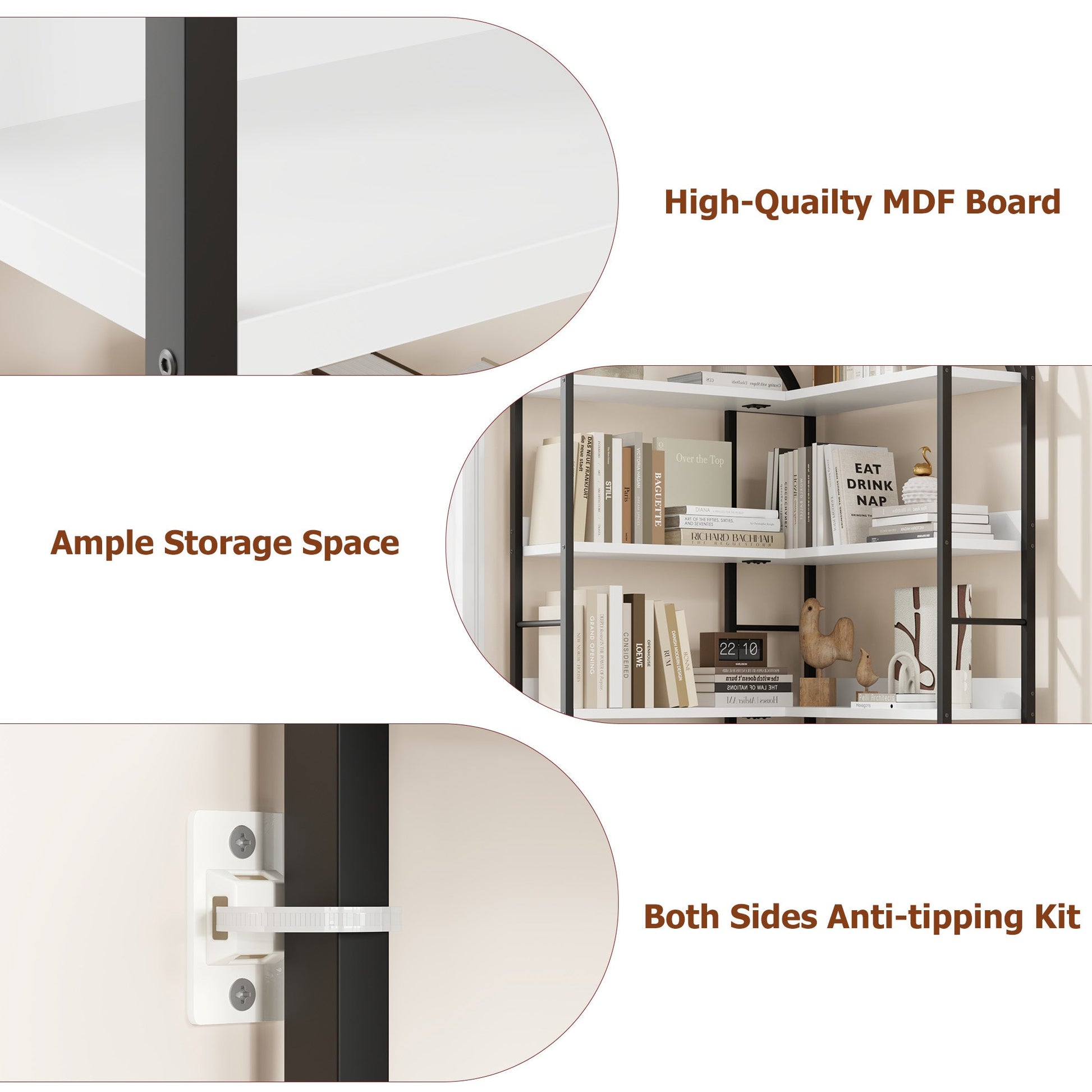 Mensola Angolare Garvee a forma di L industriale con struttura in metallo a 5 ripiani per soggiorno e camera da letto, 68.5x30.7x30.7 pollici, nero