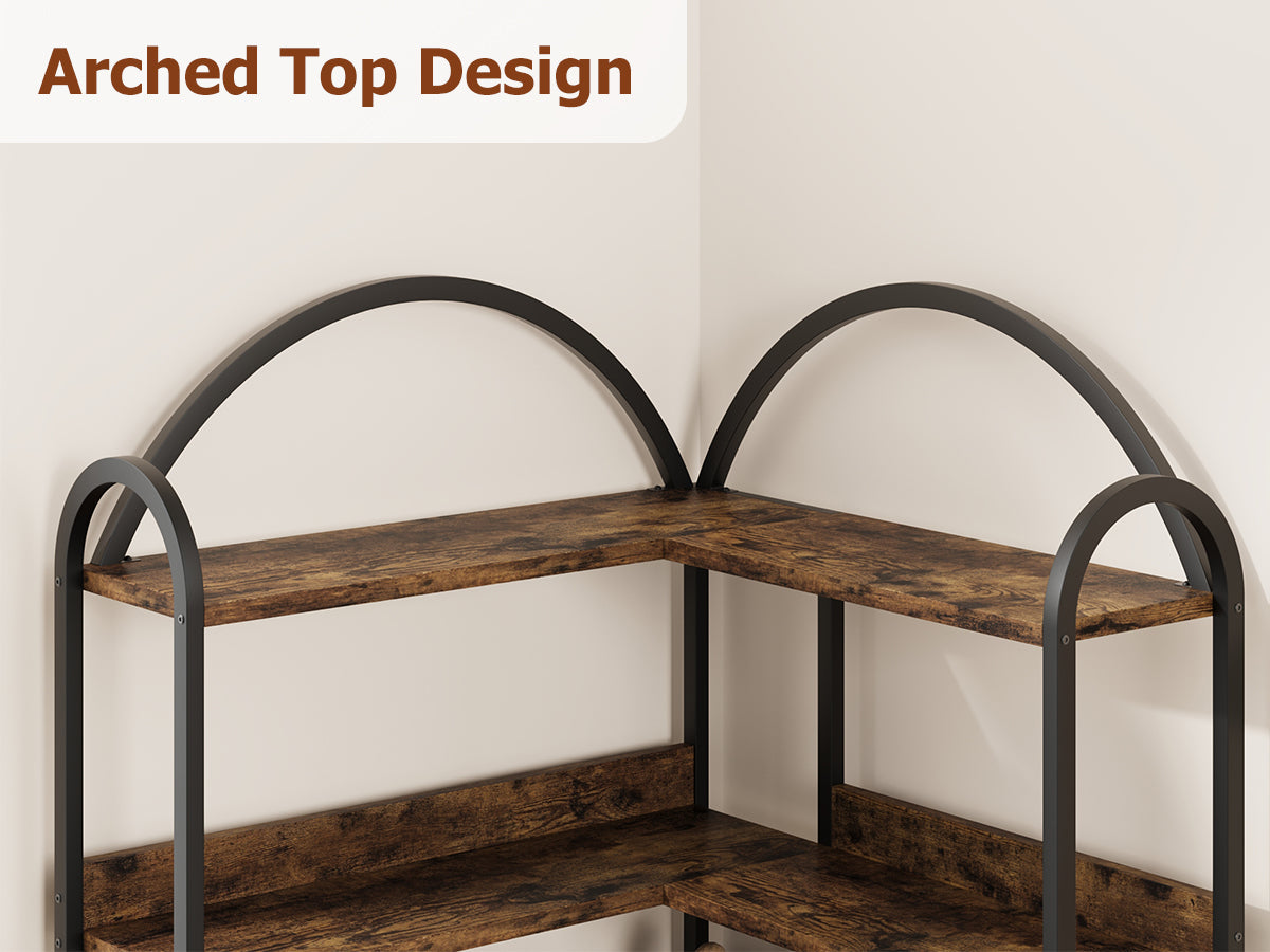 Mensola Angolare Garvee, struttura in metallo industriale in forma di L arcuata per soggiorno e camera da letto, 68.5"x30.7"x30.7" nero