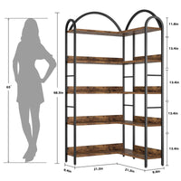 Mensola Angolare Garvee, struttura in metallo industriale in forma di L arcuata per soggiorno e camera da letto, 68.5"x30.7"x30.7" nero