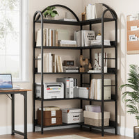 Libreria Angolare Garvee con struttura in metallo a forma di L, stile industriale, grande, per soggiorno e camera da letto, 68.5"x30.7"x30.7" nero