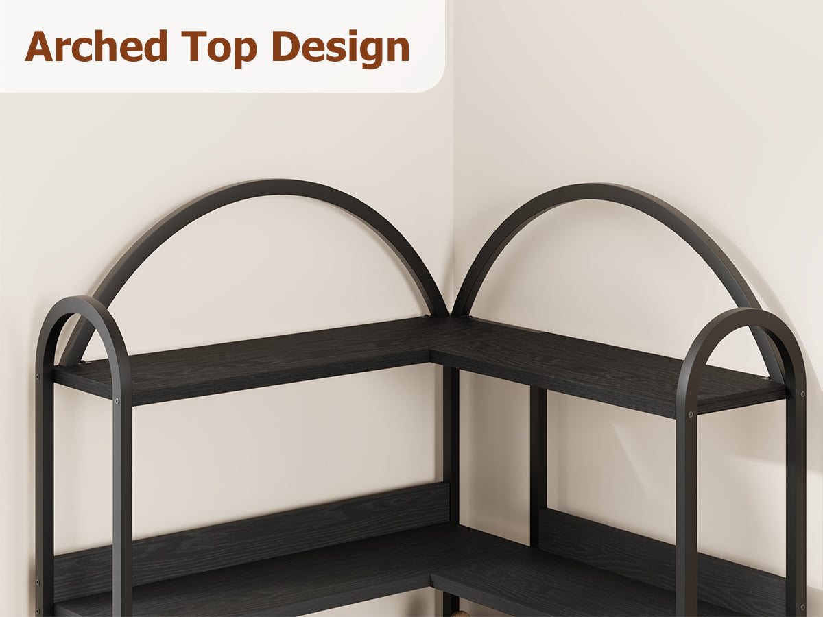 Libreria Angolare Garvee con struttura in metallo a forma di L, stile industriale, grande, per soggiorno e camera da letto, 68.5"x30.7"x30.7" nero