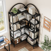 Libreria Angolare Garvee con struttura in metallo a forma di L, stile industriale, grande, per soggiorno e camera da letto, 68.5"x30.7"x30.7" nero