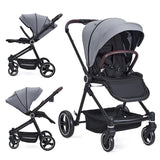 Passeggino da viaggio leggero Garvee con telaio in alluminio, cintura di sicurezza a 5 punti, pieghevole con una sola mano e dimensioni compatte per genitori sempre in movimento. - Grigio chiaro