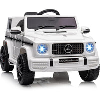 Garvee G63 AMG Auto elettrica 12V per bambini - Bianca con impianto musicale a LED e pneumatici fuoristrada per giardino e casa