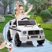 Garvee G63 AMG Auto elettrica 12V per bambini - Bianca con impianto musicale a LED e pneumatici fuoristrada per giardino e casa