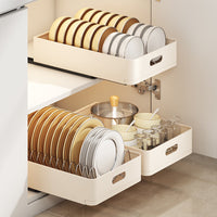 Garvee Scolapiatti telescopico per cassetti, organizer per mobili da cucina e bagno, 24,5x39,7x7,5 cm, beige, multifunzionale e salvaspazio