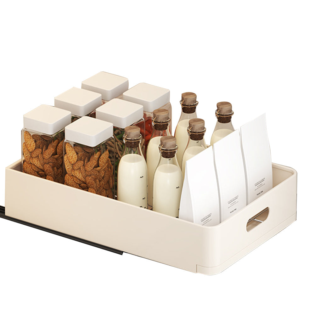 Garvee Scolapiatti telescopico per cassetti, organizer per mobili da cucina e bagno, 24,5x39,7x7,5 cm, beige, multifunzionale e salvaspazio