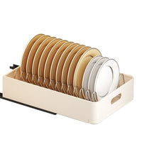 Garvee Scolapiatti telescopico per cassetti, organizer per mobili da cucina e bagno, 24,5x39,7x7,5 cm, beige, multifunzionale e salvaspazio