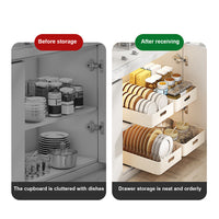 Garvee Scolapiatti telescopico per cassetti, organizer per mobili da cucina e bagno, 24,5x39,7x7,5 cm, beige, multifunzionale e salvaspazio