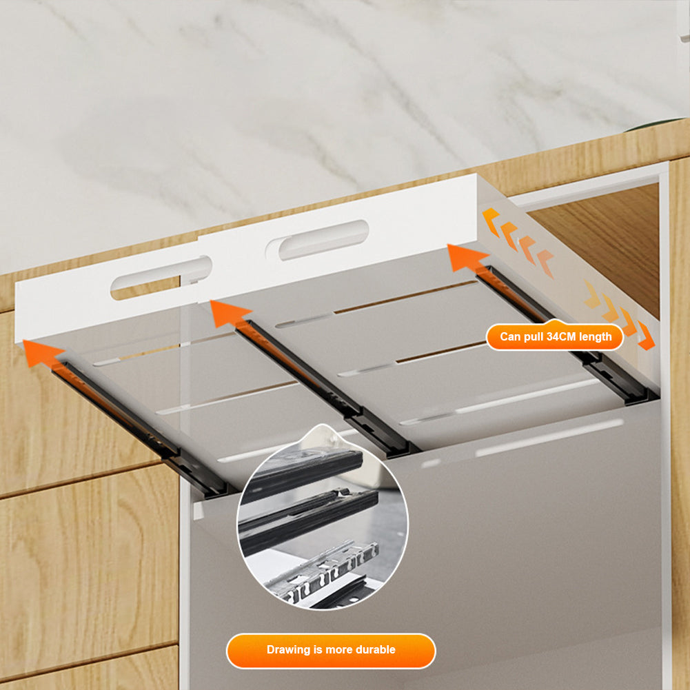 Organizzatore scorrevole per mobili da cucina Garvee, acciaio al carbonio, estensibile, silenzioso, per cucina e ufficio, regolabile, salvaspazio, 13,38-19,68 pollici, colore metallizzato