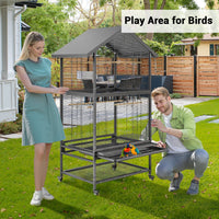 Gabbia per uccelli Garvee grande per pappagalli e parrocchetti, gabbia da 60" con 4 mangiatoie in metallo, posatoi in legno, con ruote, in ferro battuto, per interni ed esterni