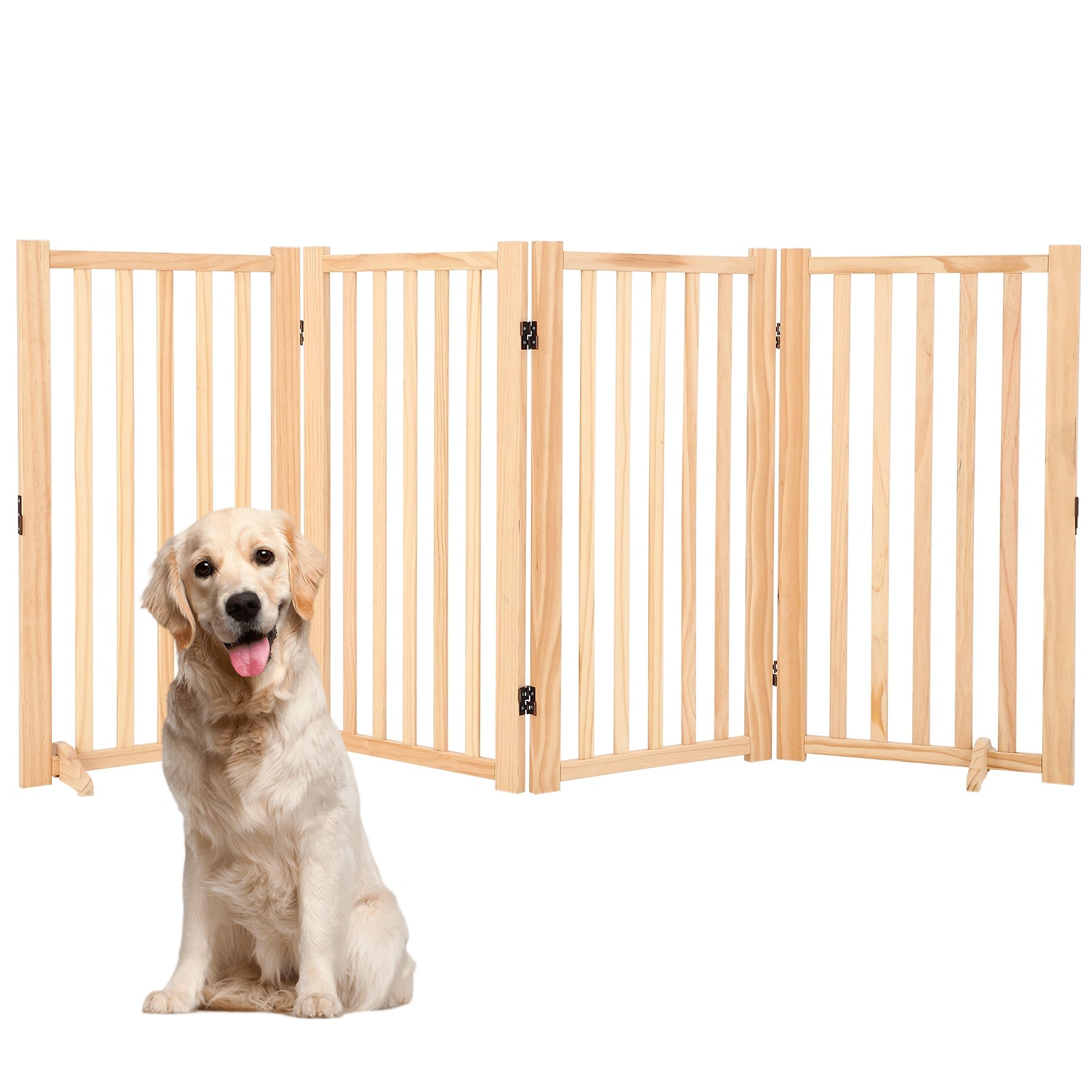 Cancelletto per animali domestici Garvee in legno autoportante, a 4 pannelli, pieghevole da 36", robusto, antigraffio, non verniciato, per porte e scale interne