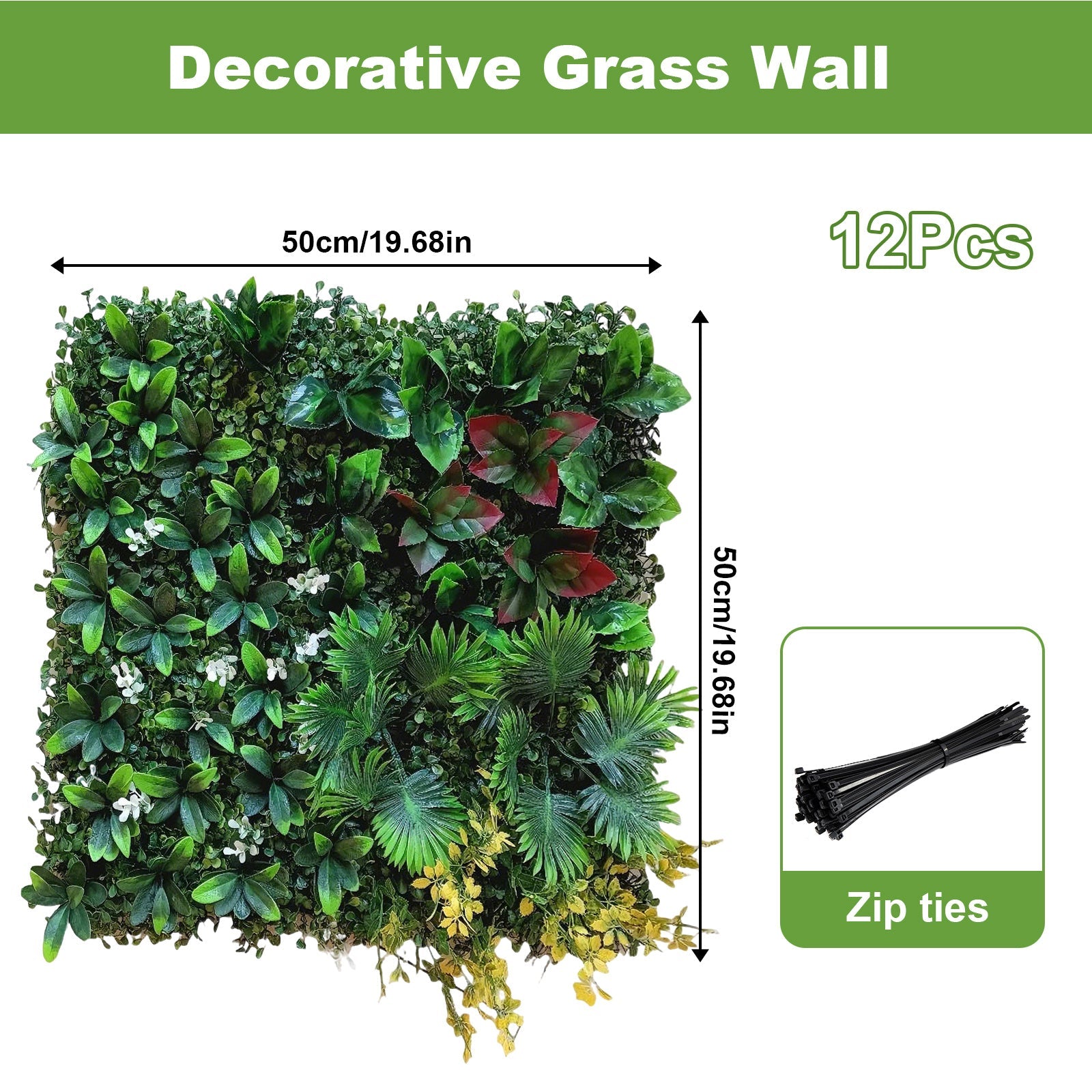 Pannelli da parete in erba artificiale Garvee 20"x20" in bosso con foglie di menta per uso interno ed esterno, resistenti ai raggi UV, resistenti alle intemperie, materiale PE