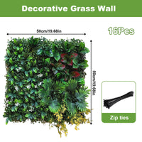 Garvee 16 pannelli da parete in erba artificiale, in polietilene, resistenti a raggi UV e tutte le intemperie, per giardino, matrimonio, verde, 20x20 pollici