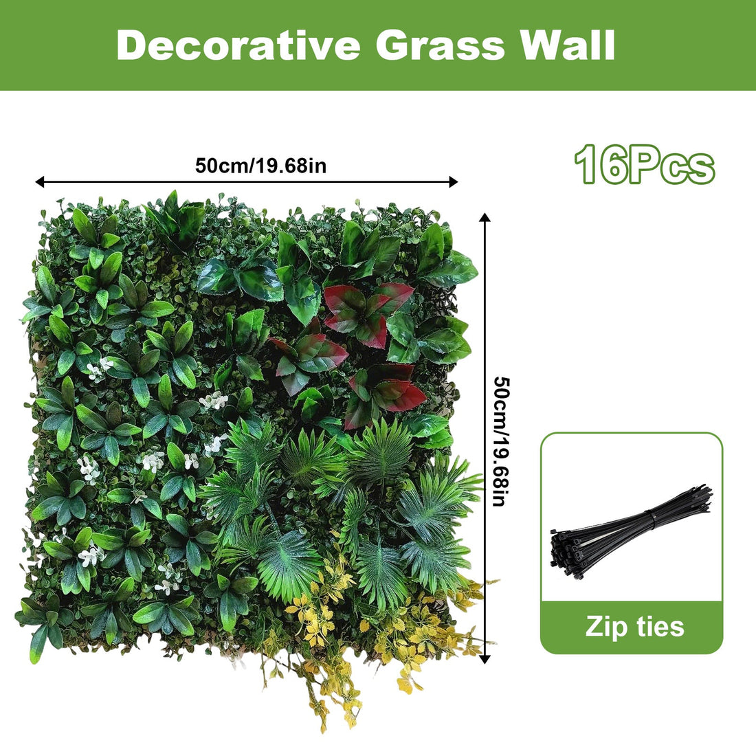 Pannelli da parete in erba artificiale Garvee 20"x20" in bosso con foglie di menta per uso interno ed esterno, resistenti ai raggi UV, resistenti alle intemperie, materiale PE