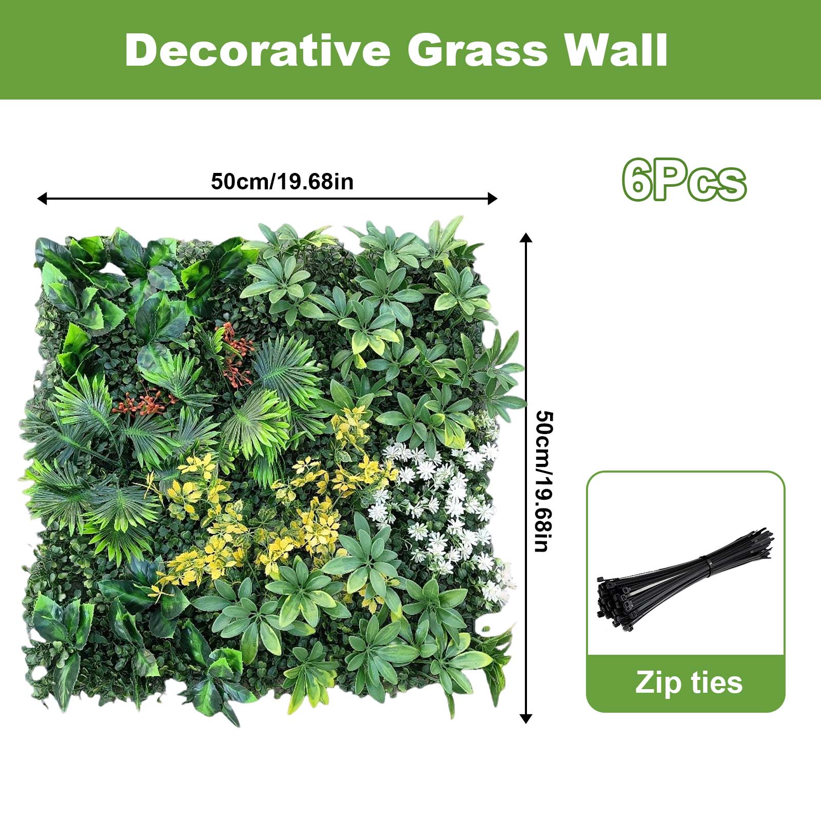 Garvee set da 6 pannelli da parete in erba artificiale 20x20" - materiale PE resistente ai raggi UV e alle intemperie per giardino, matrimoni, uso interno ed esterno, verde