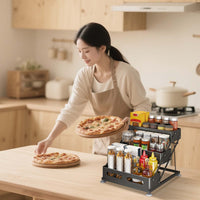 Porta spezie Garvee in acciaio al carbonio a 3 livelli con altezza regolabile da 10 a 10.8 pollici, nero, per ripiani della cucina