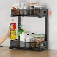 Garvee Organizer sottolavello a 2 livelli per mobiletto da cucina con cassetto estraibile per bagno e cucina, regolabile da 14,1" a 17,3" in metallo