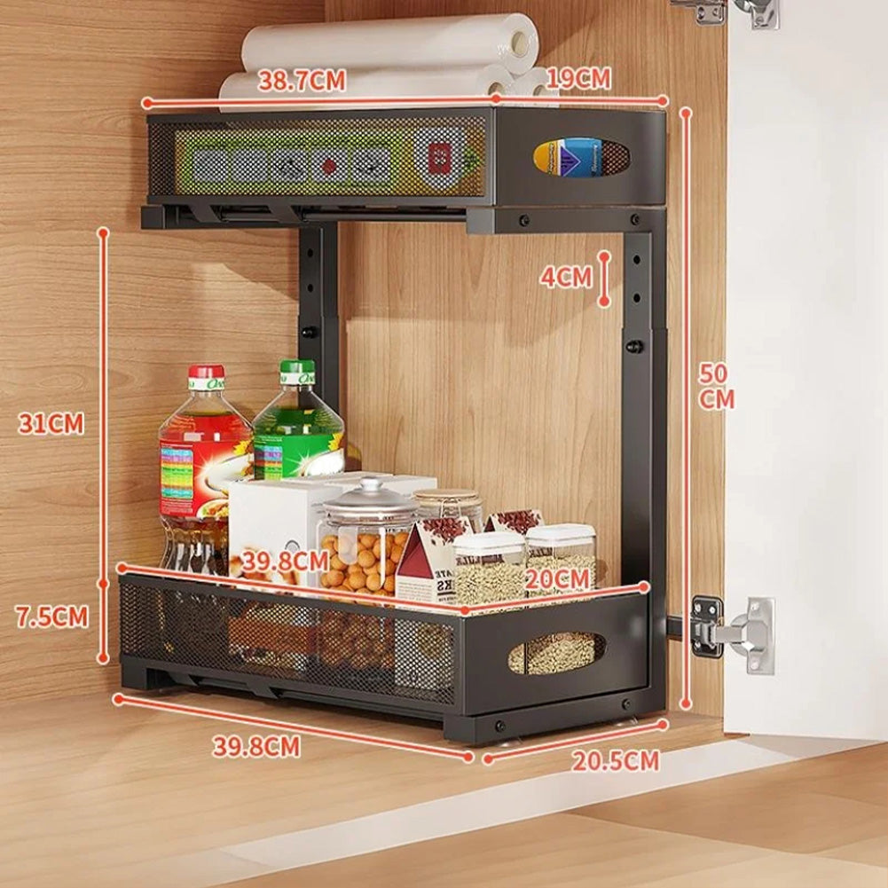 Garvee Organizer sottolavello a 2 livelli per mobiletto da cucina con cassetto estraibile per bagno e cucina, regolabile da 14,1" a 17,3" in metallo