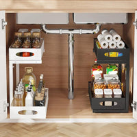 Garvee Organizer sottolavello a 2 livelli per mobiletto da cucina con cassetto estraibile per bagno e cucina, regolabile da 14,1" a 17,3" in metallo