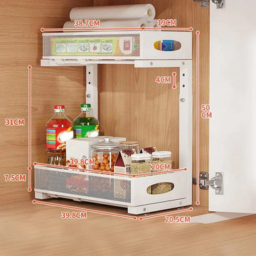 Garvee Organizer sottolavello a 2 ripiani per mobile da cucina con cassetto estraibile, altezza regolabile, metallo, nero