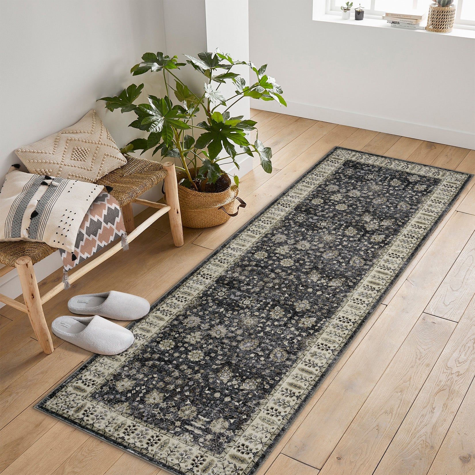 Tappeti marocchini Garvee 80 x 150 cm, tappeto antiscivolo a pelo piatto per soggiorno, camera da letto, cucina, stile boho, misto cotone, materiale in feltro