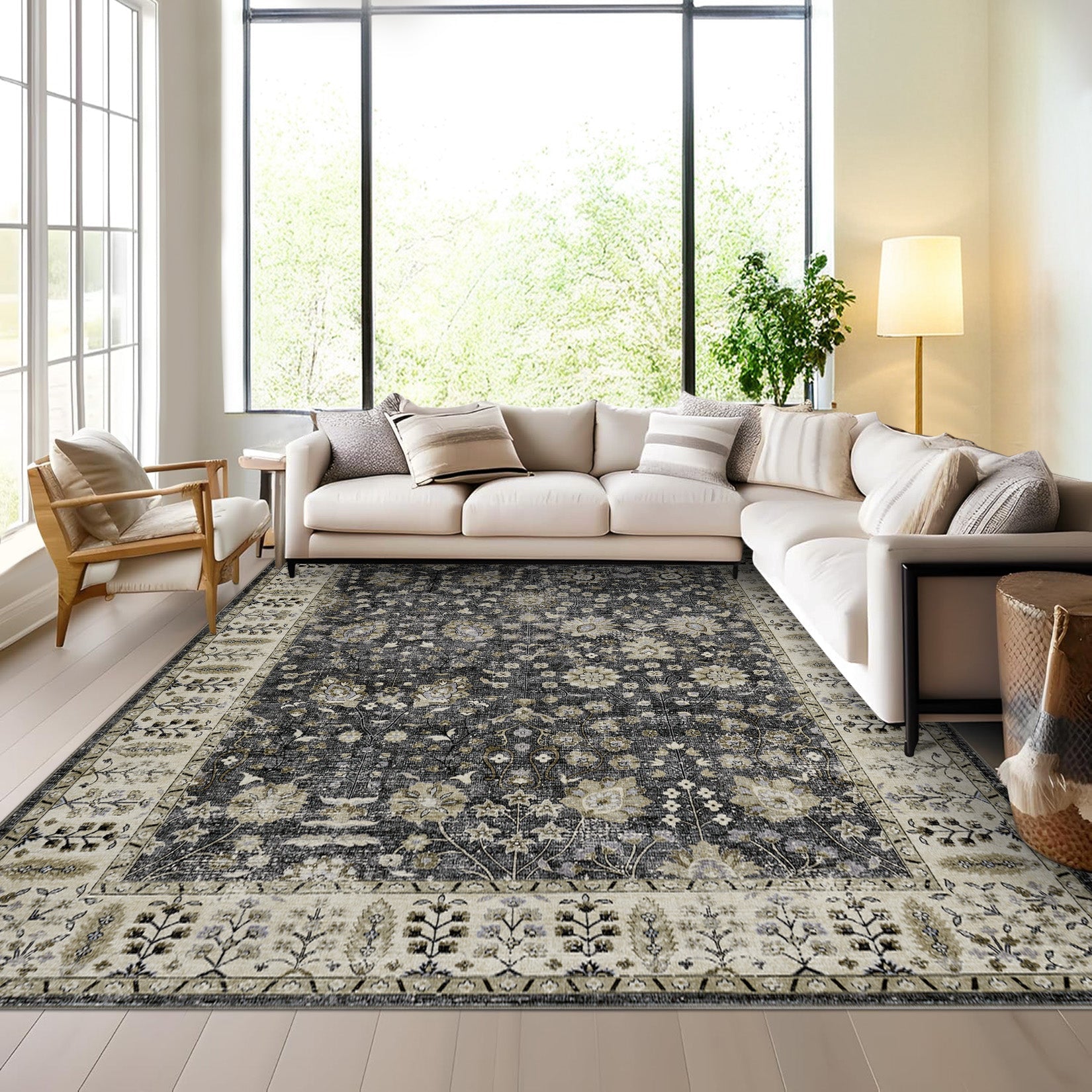 Tappeto marocchino Garvee 200x290cm in misto cotone antiscivolo in stile boho per soggiorno, camera da letto, beige