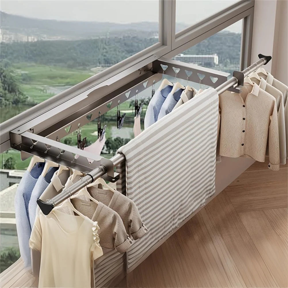 Asciugatrice da parete Garvee, estensibile 62,3-115 cm, bianco, salvaspazio, con 7 clip, per uso interno ed esterno