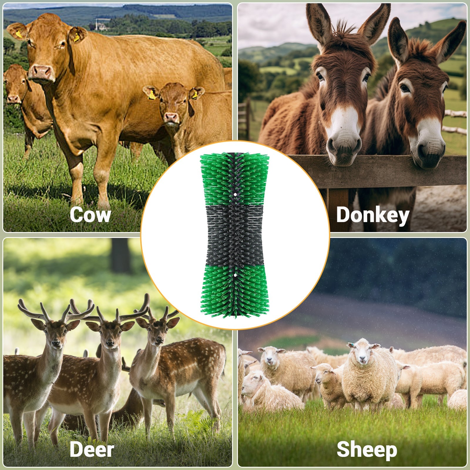 Spazzola per bestiame Garvee - Setole robuste, montaggio a vite per stalle e pascoli, design flessibile per bovini, capre, cavalli, maiali - Rimozione efficace dei parassiti