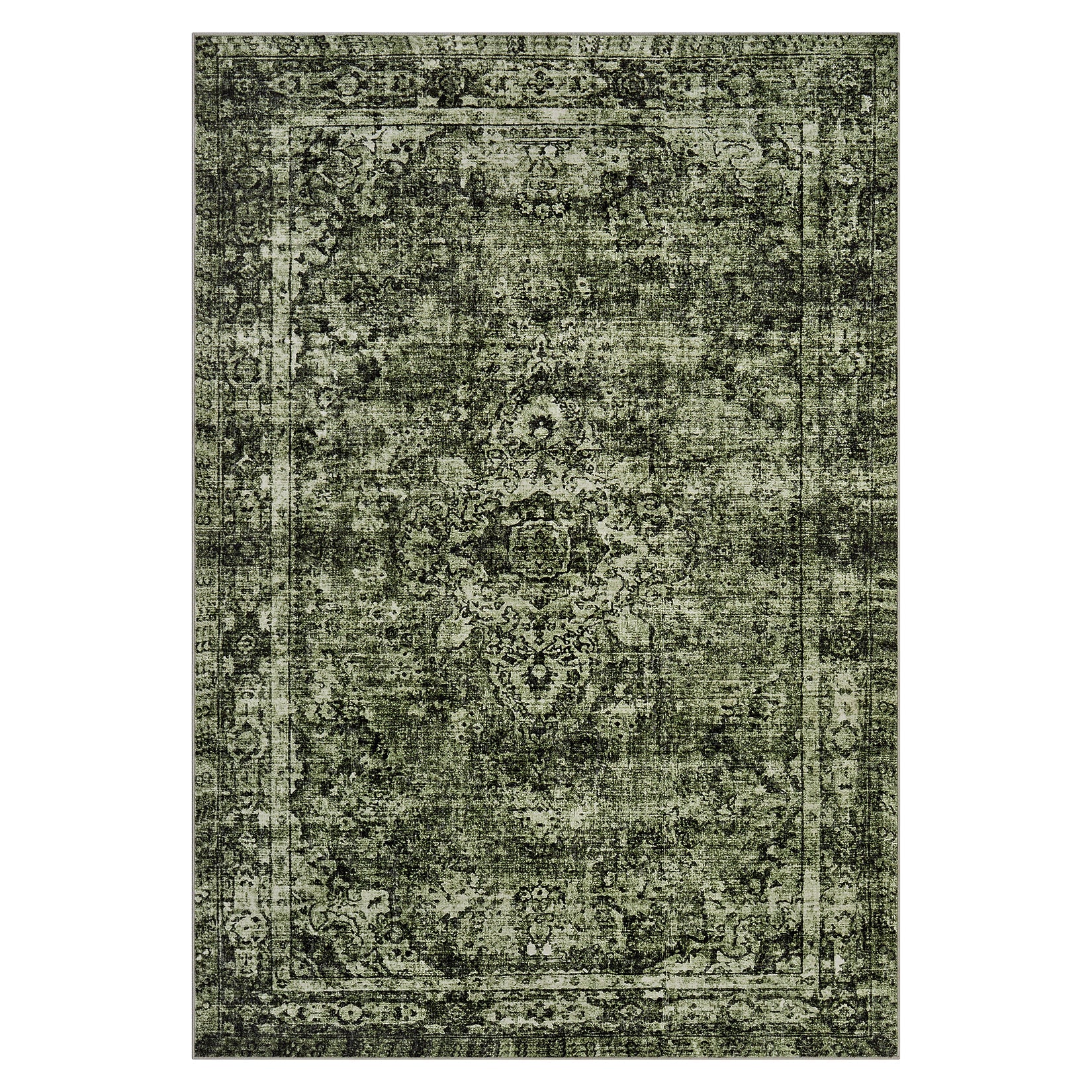 Tappeto a pelo corto Garvee verde 80x150 cm, stile boho vintage, per soggiorno, camera da letto, lavabile, antiscivolo, in poliestere, salotto moderno