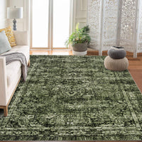 Tappeto a pelo corto Garvee verde 80x150 cm, stile boho vintage, per soggiorno, camera da letto, lavabile, antiscivolo, in poliestere, salotto moderno