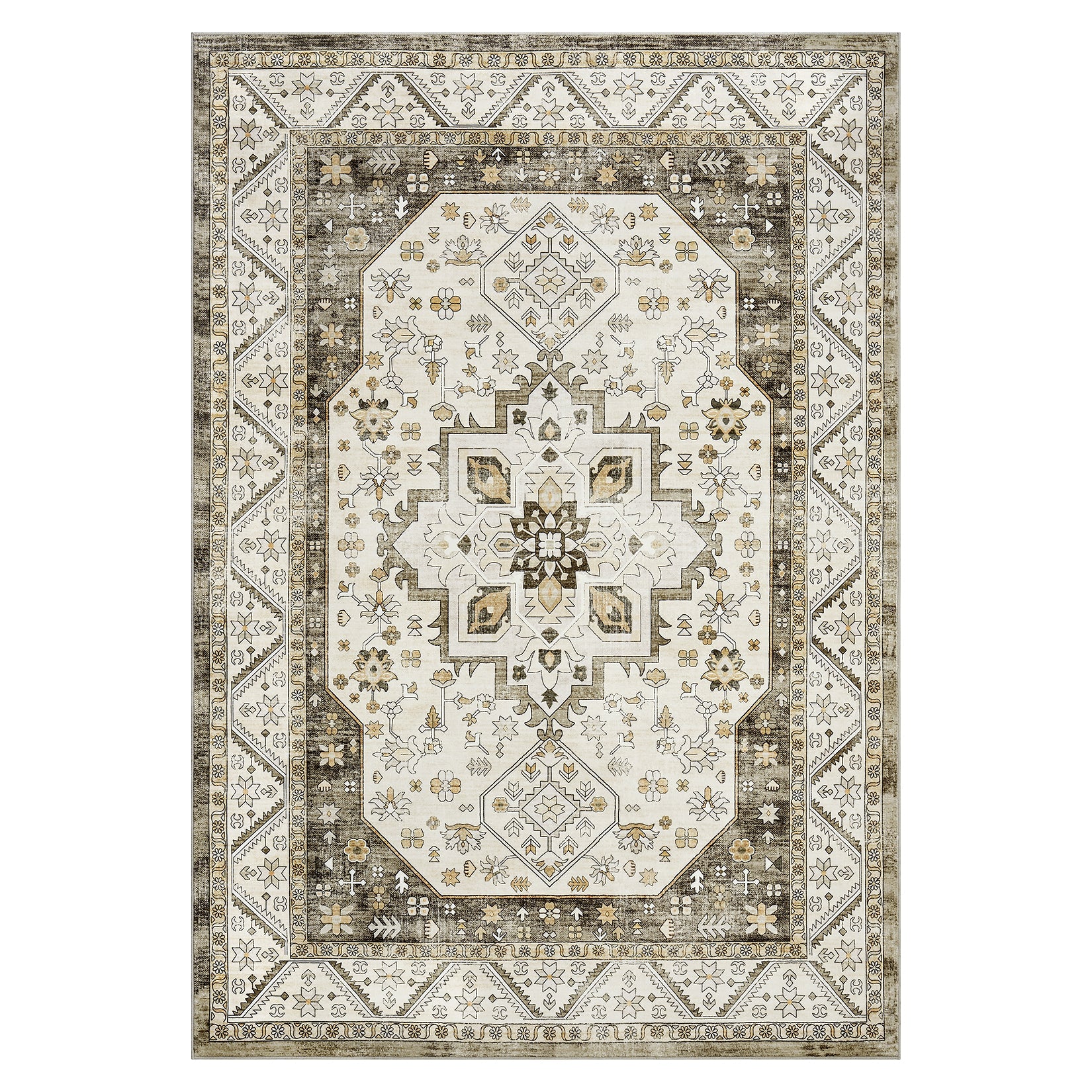 Tappeto vintage boho Garvee 80 x 150 cm, antiscivolo, lavabile, morbido, a pelo corto, per soggiorno, camera da letto, ufficio, design marocchino, finto cashmere, grigio-marrone