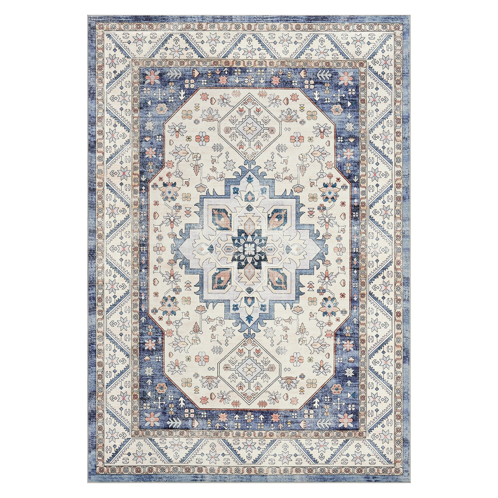 Tappeto Garvee Vintage Boho 80x150cm – Tappeto lavabile a pelo corto con supporto antiscivolo in TPR per soggiorno, camera da letto e ufficio