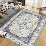 Tappeto Garvee Vintage Boho 80x150cm – Tappeto lavabile a pelo corto con supporto antiscivolo in TPR per soggiorno, camera da letto e ufficio - Blu