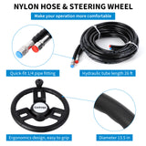 Garvee Kit Sterzo Idraulico 150HP per Barca con Volante 34,3 cm, Cilindri Bloccaggio Bi-Direzionale, Tubo Nylon Alta Resistenza, Alluminio Anticorrosione, Barca da Pesca