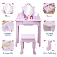 Set da toeletta per bambini Garvee con specchio regolabile, MDF robusto, viola, per bambine dai 3 agli 8 anni, sala giochi