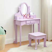 Set da toeletta per bambini Garvee con specchio regolabile, MDF robusto, viola, per bambine dai 3 agli 8 anni, sala giochi