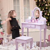 Set da toeletta per bambini Garvee con specchio regolabile, MDF robusto, viola, per bambine dai 3 agli 8 anni, sala giochi