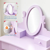 Set da toeletta per bambini Garvee con specchio regolabile, MDF robusto, viola, per bambine dai 3 agli 8 anni, sala giochi
