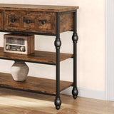 Garvee Console Tavolo Divano 53 in con 3 Cassetti e 3 Ripiani, Design Colonna Romana, Metallo e MDF, Rustico Marrone, Soggiorno e Ingresso - Retro Color