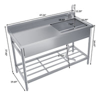 Lavello indipendente Garvee da 47 pollici in acciaio inossidabile 304, vasca singola con gambe regolabili per cucina e garage