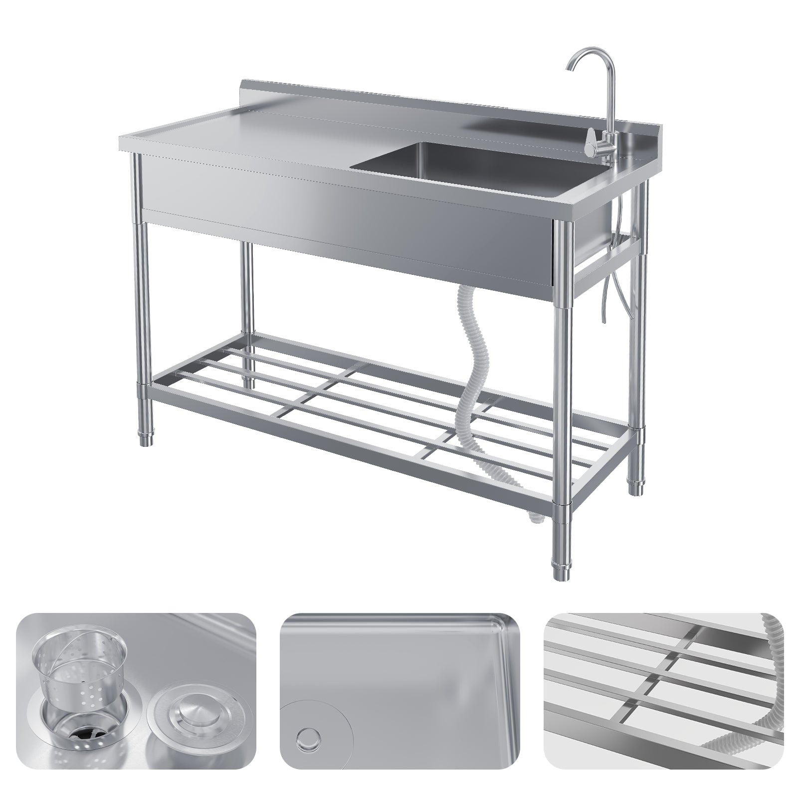 Lavello indipendente Garvee da 47 pollici in acciaio inossidabile 304, vasca singola con gambe regolabili per cucina e garage