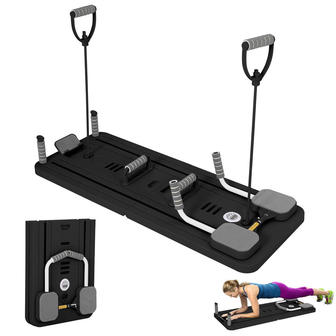 Garvee, macchina portatile per Pilates Reformer, multifunzione, rullo addominale automatico per casa e palestra, leggero, pieghevole, stabile, in materiale PP