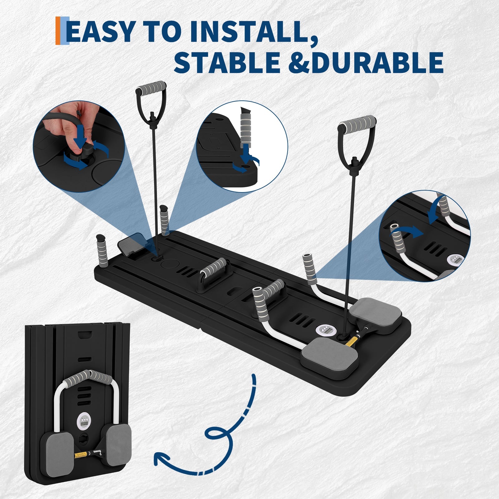 Garvee, macchina portatile per Pilates Reformer, multifunzione, rullo addominale automatico per casa e palestra, leggero, pieghevole, stabile, in materiale PP