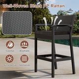Set di 2 sgabelli da bar per esterni Garvee con braccioli, in rattan PP resistente alle intemperie, struttura in metallo verniciato a polvere, per balcone e giardino, nero