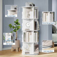 Libreria girevole a 4 ripiani Garvee realizzata in MDF P2 di alta qualità per soggiorno, ufficio, camera da letto, girevole a 360°, salvaspazio, 46,5 cm di profondità x 46,5 cm di larghezza x 137 cm di altezza.