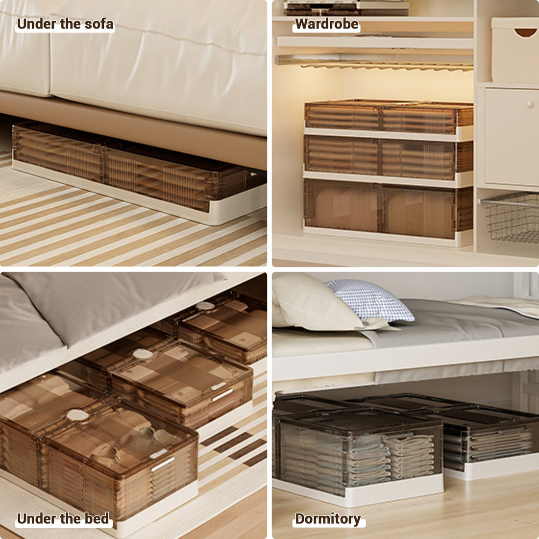 Contenitori portaoggetti sottoletto in plastica trasparente Garvee con ruote, pieghevoli, ampio spazio di archiviazione per camere da letto e piccoli spazi