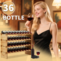 Portabottiglie Garvee da 36 bottiglie impilabile in legno massello per cucina e bar, 4 ripiani in legno naturale