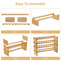 Portabottiglie Garvee da 36 bottiglie impilabile in legno massello per cucina e bar, 4 ripiani in legno naturale