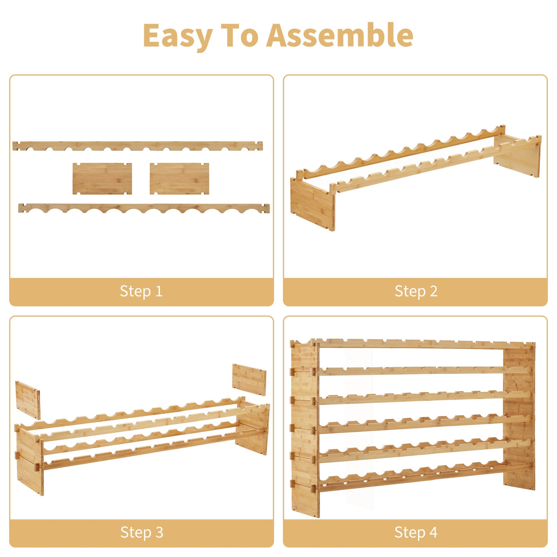 Portabottiglie Garvee, 36 bottiglie, impilabile, in legno massello, 4 ripiani, compatto, finitura naturale, per cucina e bar